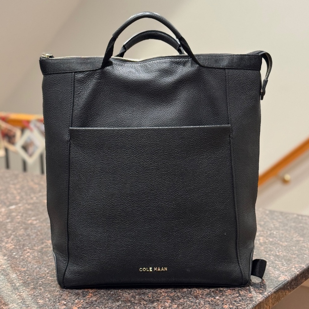 Cole Haan Grand Ambition Convertible Pebble Leather Backpack (Black)